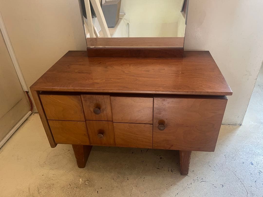 古い木製ドレッサー・ミラー 4引き出し付きアンティークヴィンテージ北欧店舗什器
