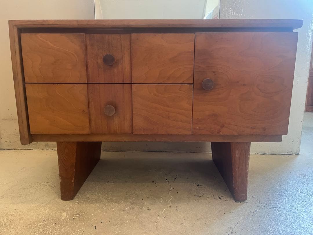 古い木製ドレッサー・ミラー 4引き出し付きアンティークヴィンテージ北欧店舗什器