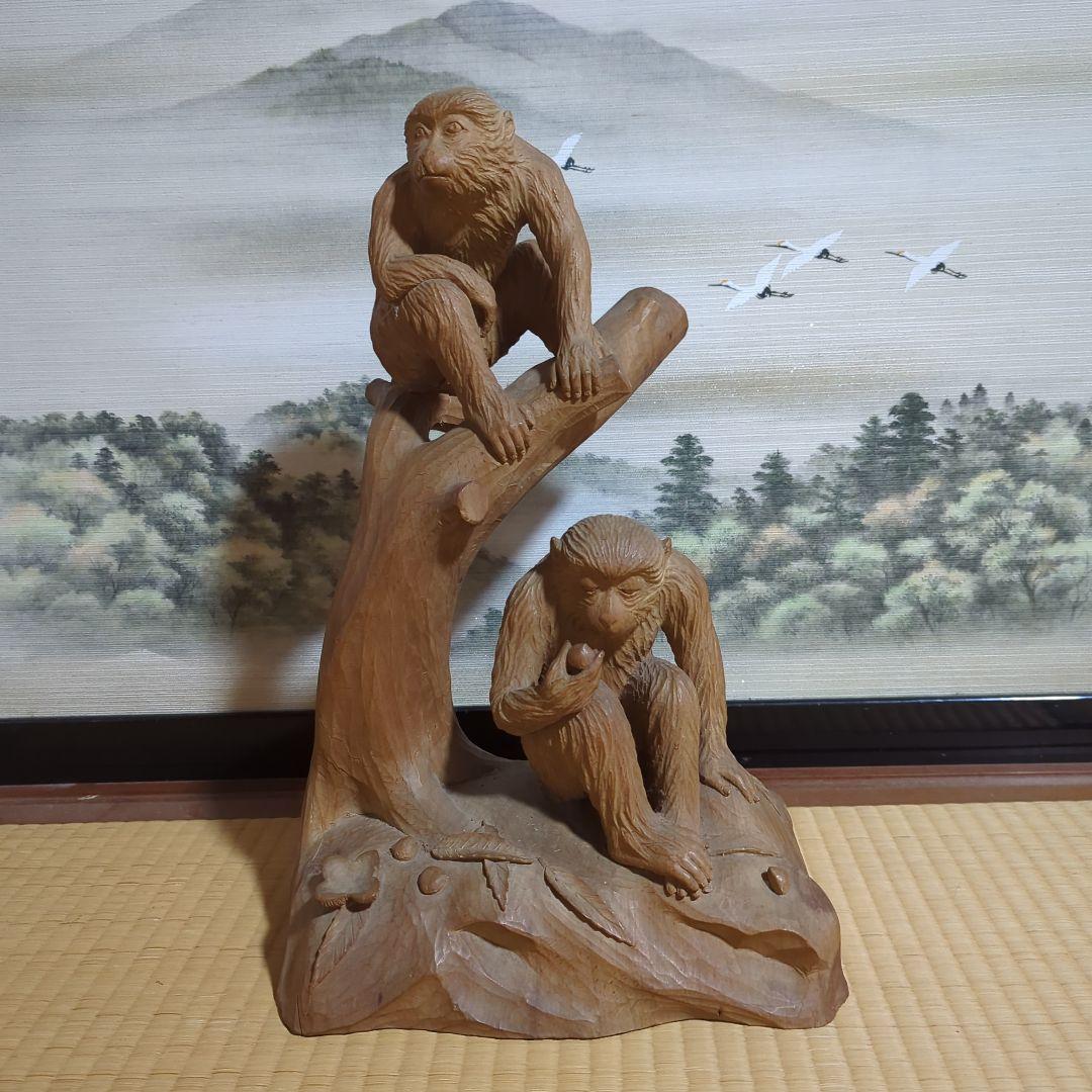 木製猿の彫刻 置物 アジアンスタイル