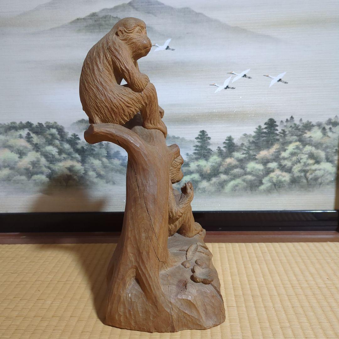 木製猿の彫刻 置物 アジアンスタイル
