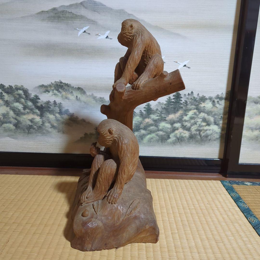 木製猿の彫刻 置物 アジアンスタイル
