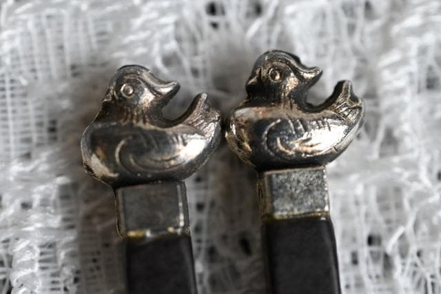 茶道具　金工師　木村清五郎　利休好　鳥頭七宝象嵌入　飾火箸　共箱　共布　美品