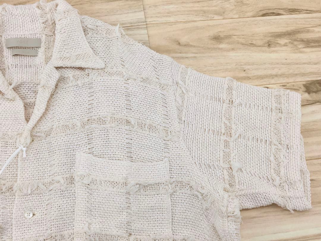 YOKE 25SS フリンジ チェック ツイード オープンカラーシャツ