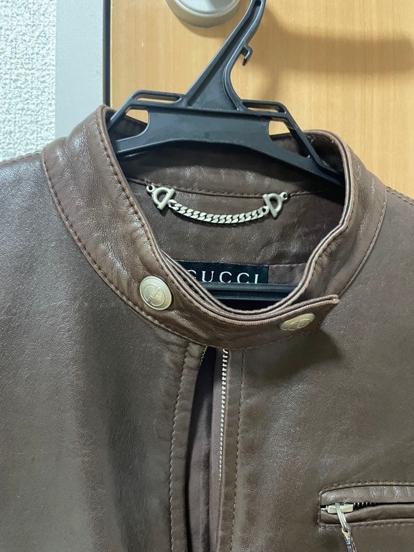 GUCCI ブラウンレザーライダースジャケット
