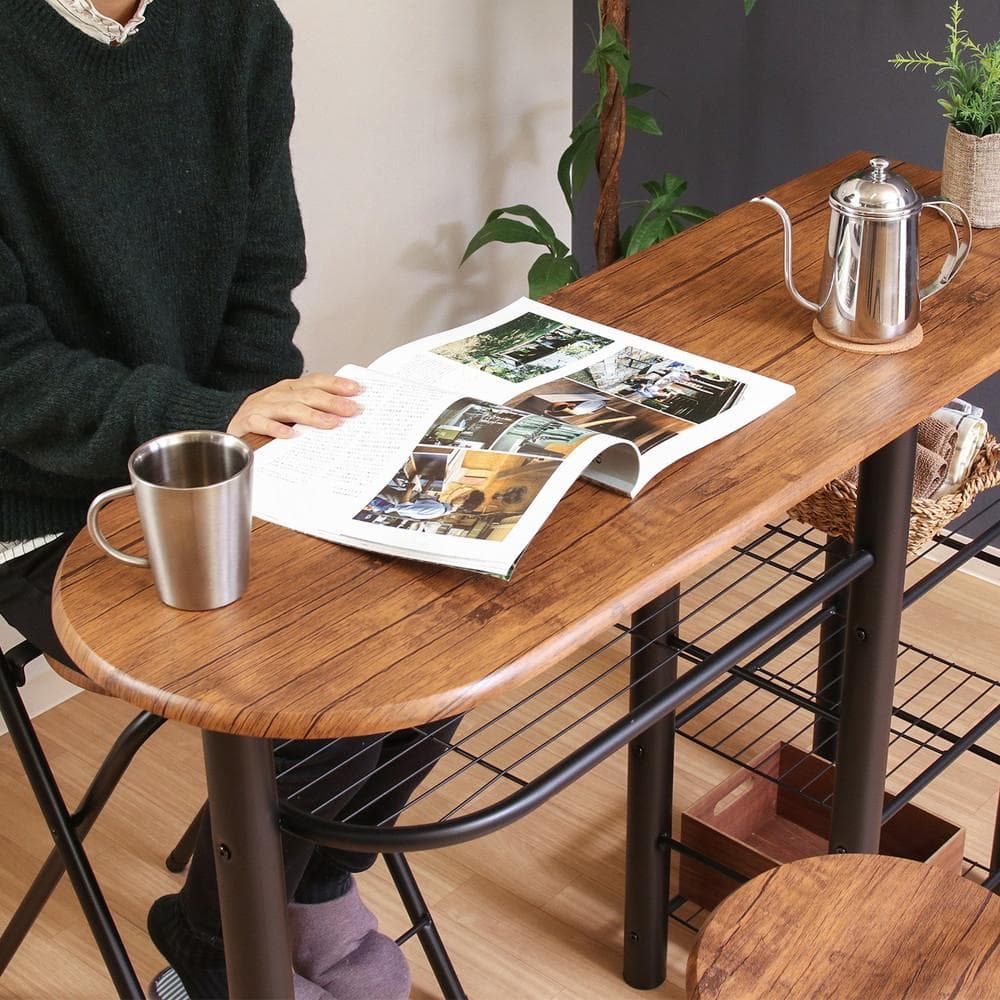 【新品・送料無料】カウンターテーブルチェアセット３点ＢＲ