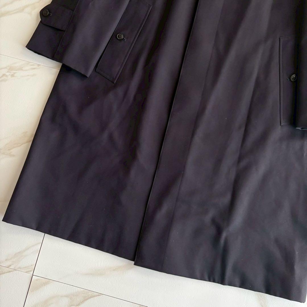 美品◆バーバリー チェック ステンカラー コート 紺色 Lサイズ ロング