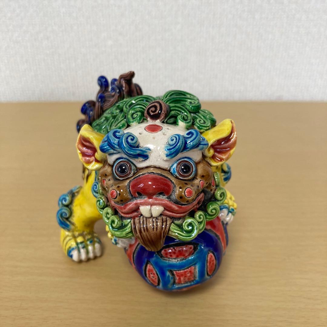 多色 獅子像 陶器 置物　インテリア　中古品