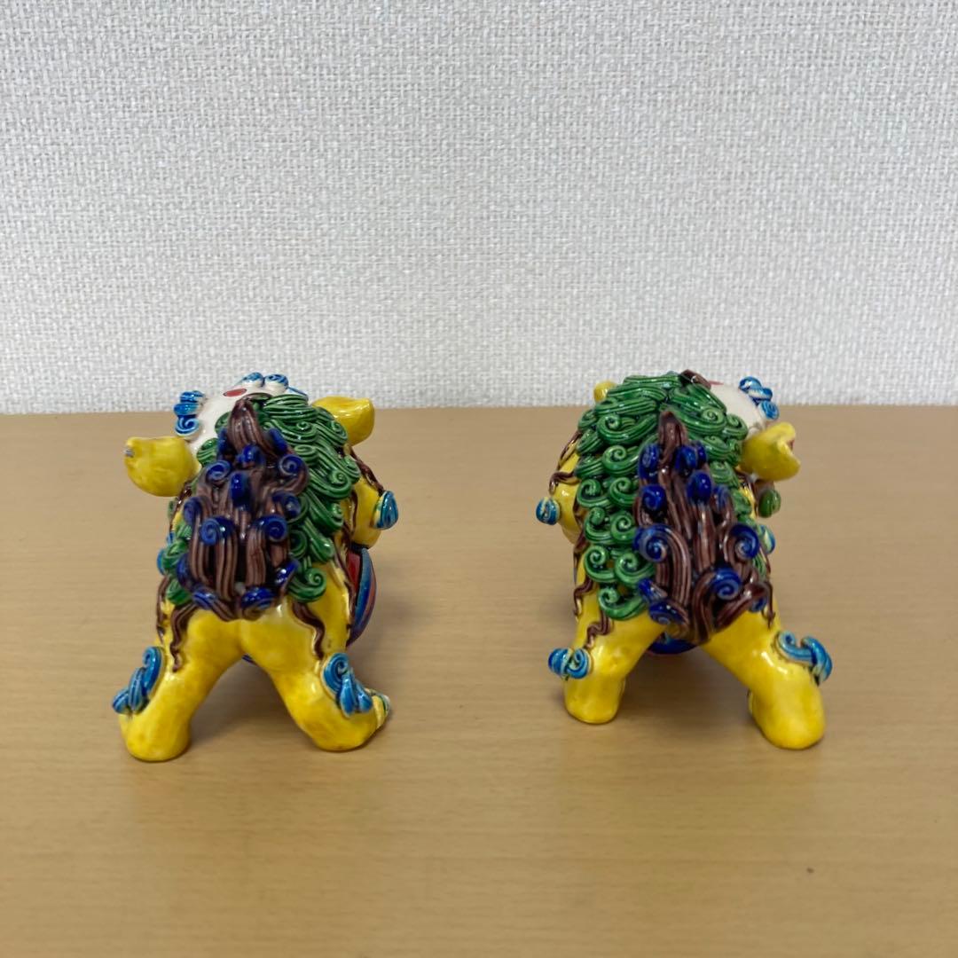 多色 獅子像 陶器 置物　インテリア　中古品