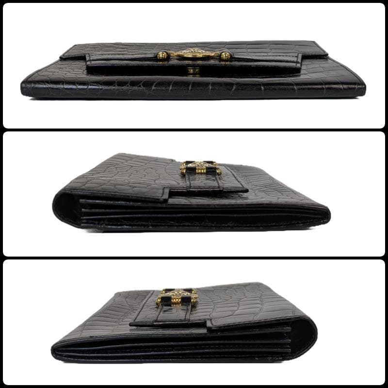 GIANNI VERSACE クロコ型押し 長財布 メデューサ ブラック レザー