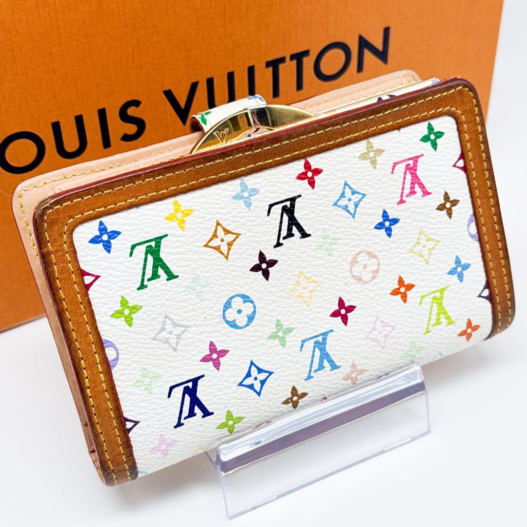 ルイヴィトン モノグラム マルチカラー ヴィエノワ 二つ折り がま口 財布 白