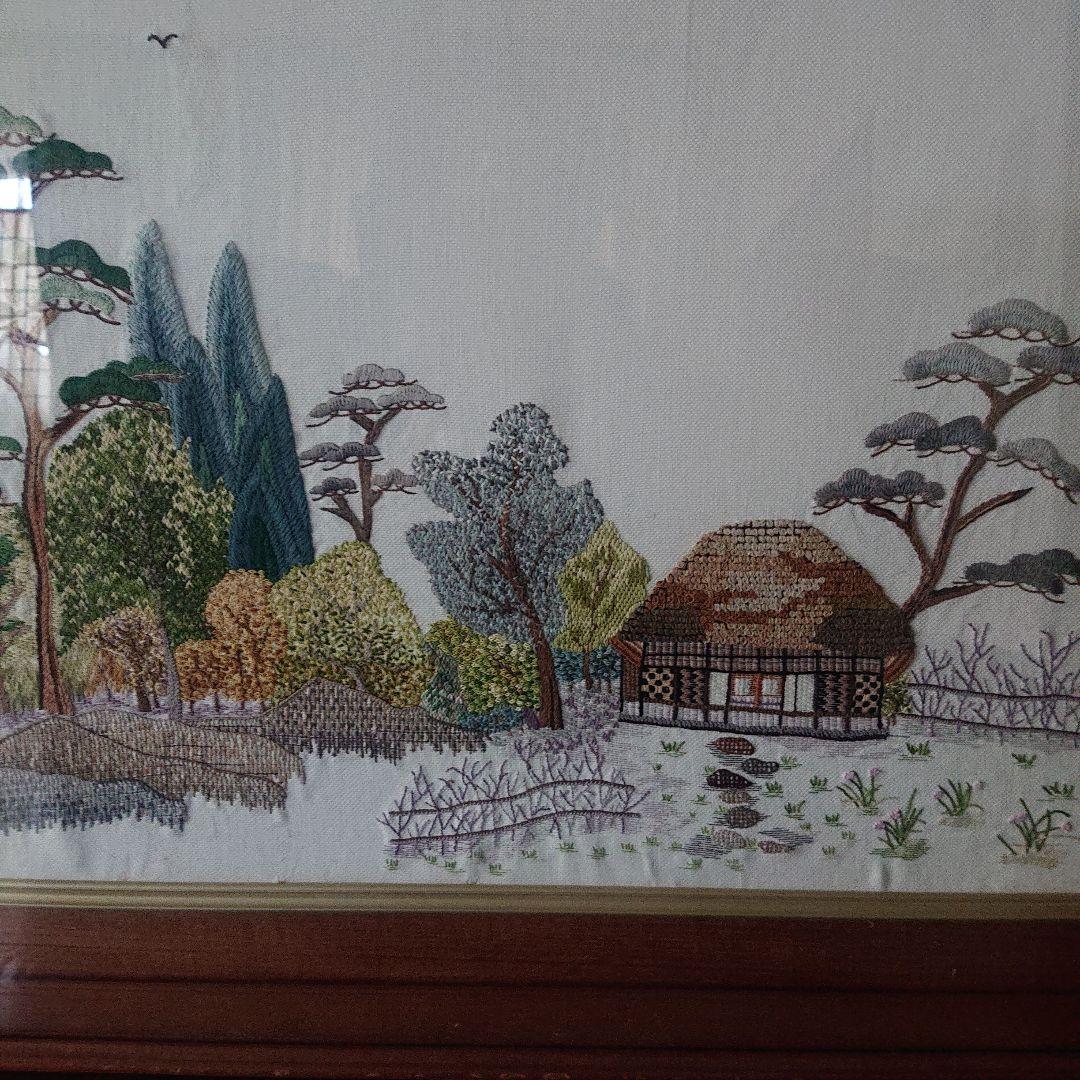 刺繍額 田舎の風景