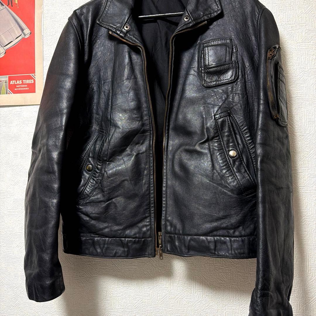希少　70〜80s フランス軍　レザー　パイロットジャケット　ネイビー　L相当