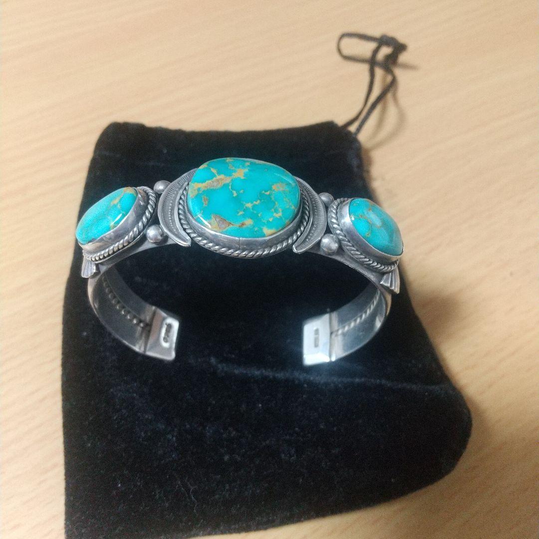ナバホ族インディアンジュエリー ターコイズシルバーバングル フランシスフレッド作