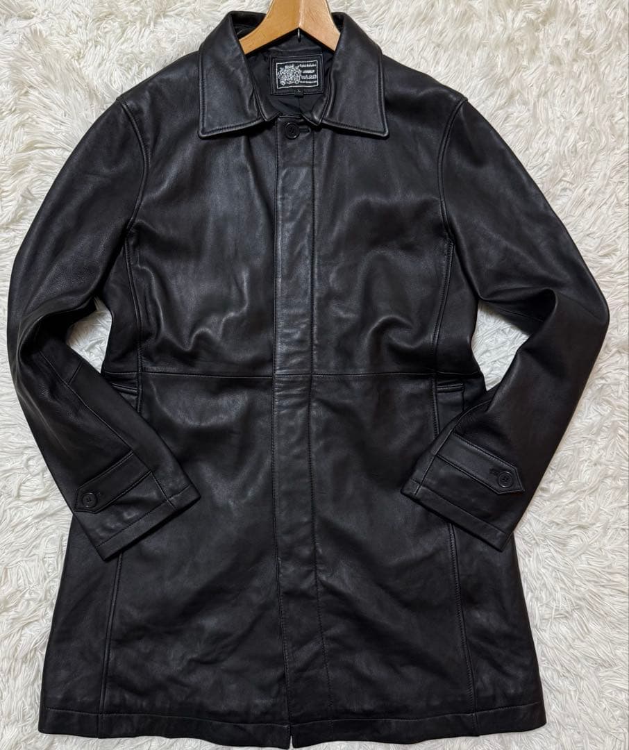 【極美品】　Vintage ラムレザー　ステンカラーコート　比翼ボタン