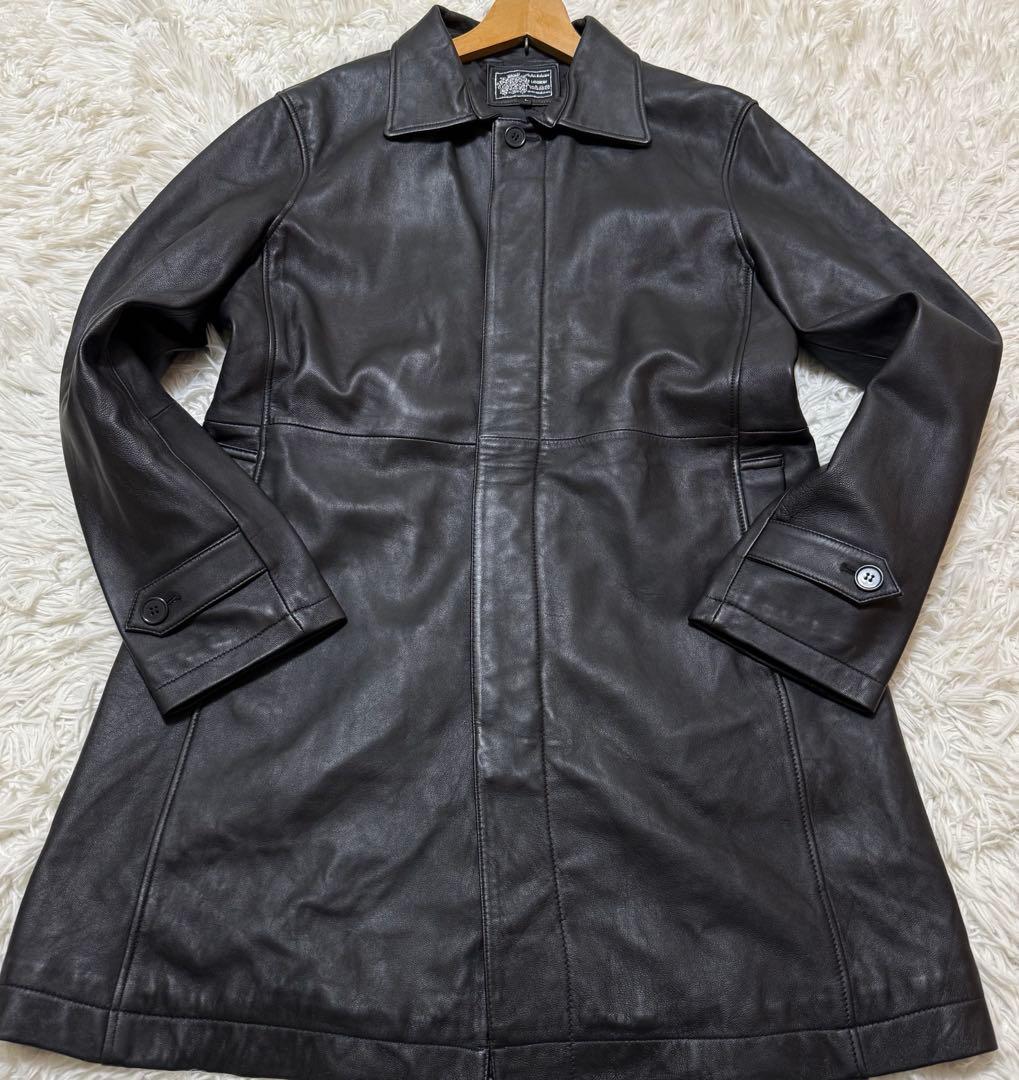 【極美品】　Vintage ラムレザー　ステンカラーコート　比翼ボタン