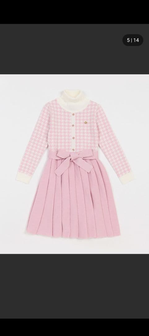 ケイトスペード　ニューヨーク　千鳥柄 プリーツニットワンピース　ピンク