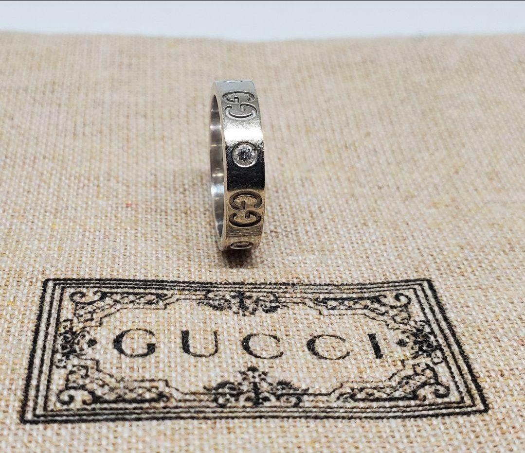【超レア現行品】GUCCI ホワイトゴールドリング ダイヤモンド 5P約4.4ｇ