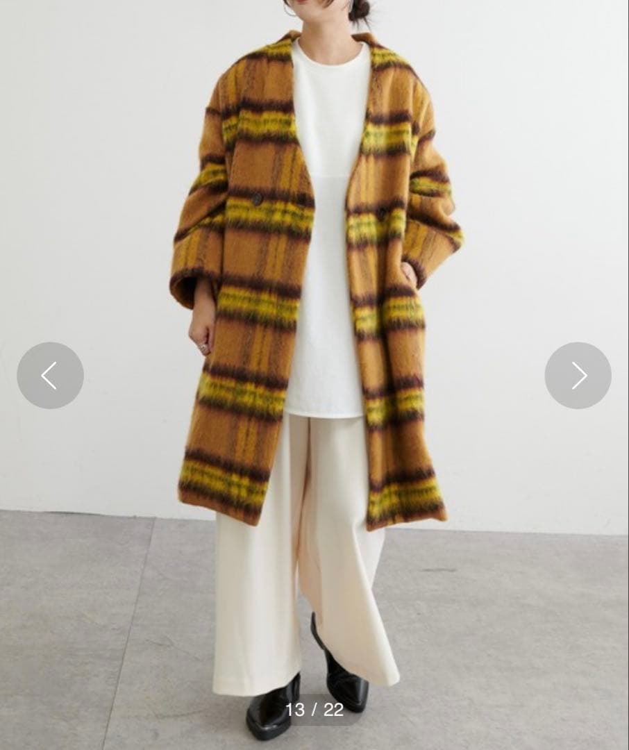 美品 BONbazaar ボンバザール シャギーチェックビッグコート