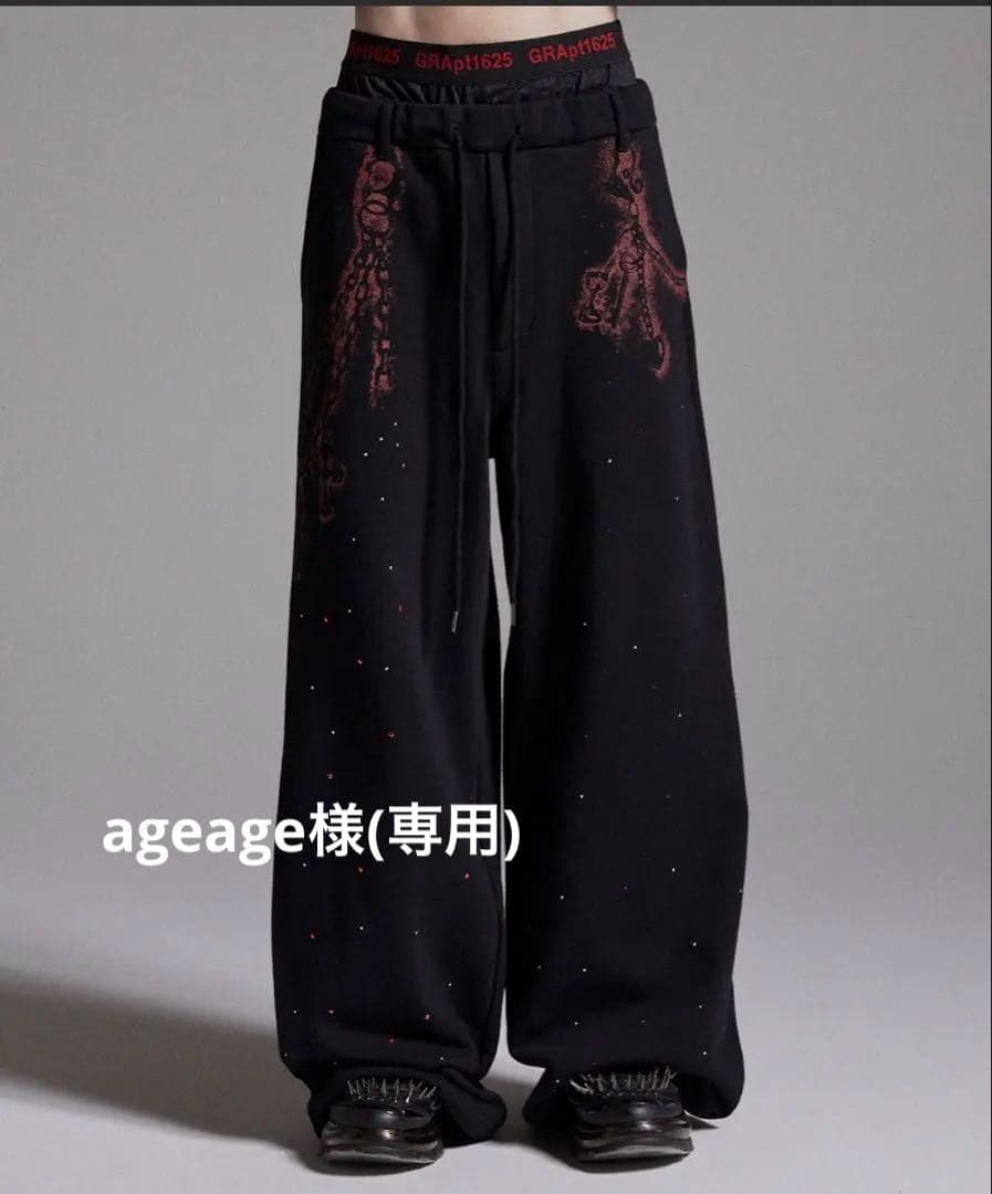 【GRANCY】ラインストーンデザインレイヤードスウェットパンツ s ブラック
