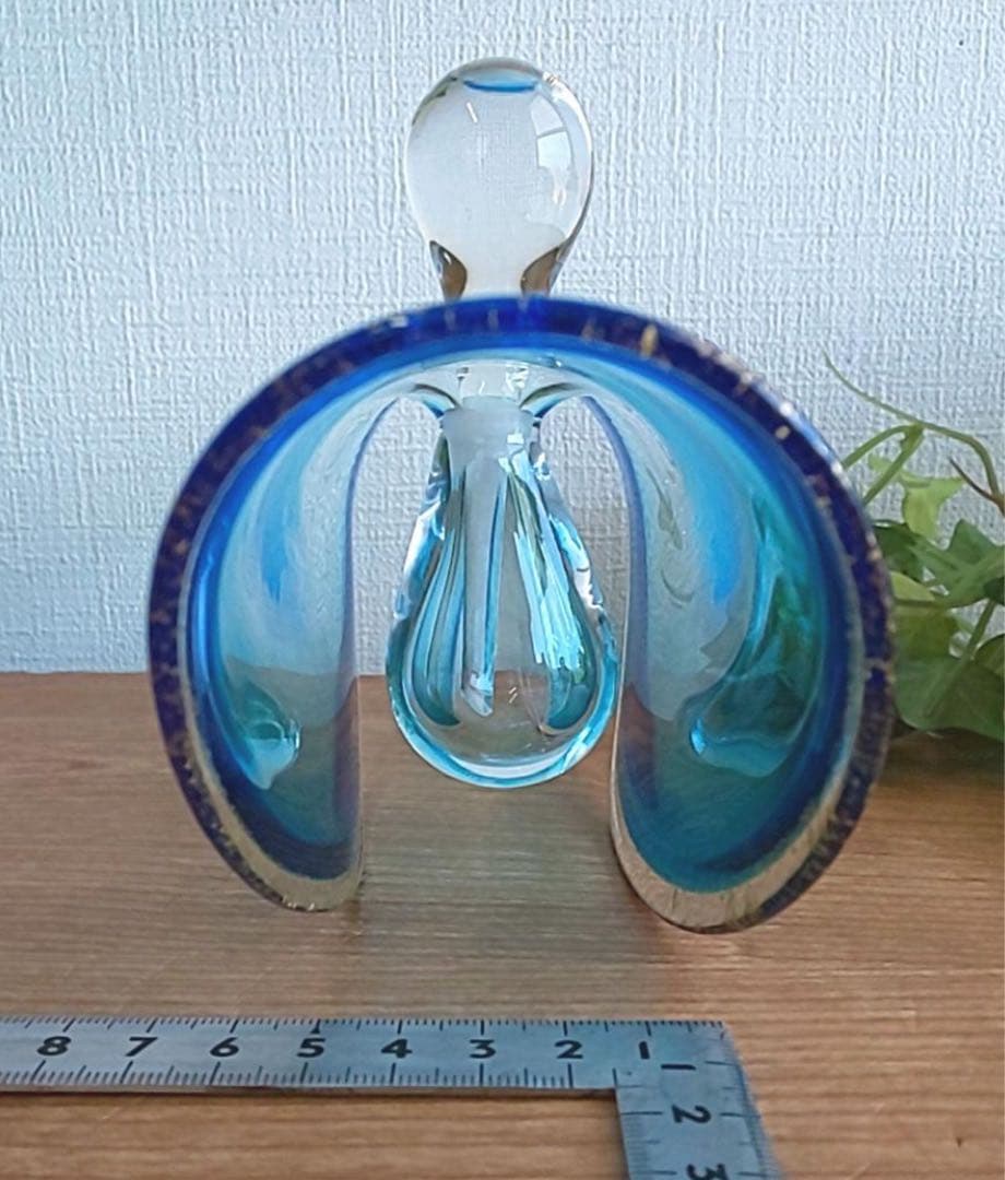 ガラス ブルー 香水瓶 金箔入り 作家 オブジェ