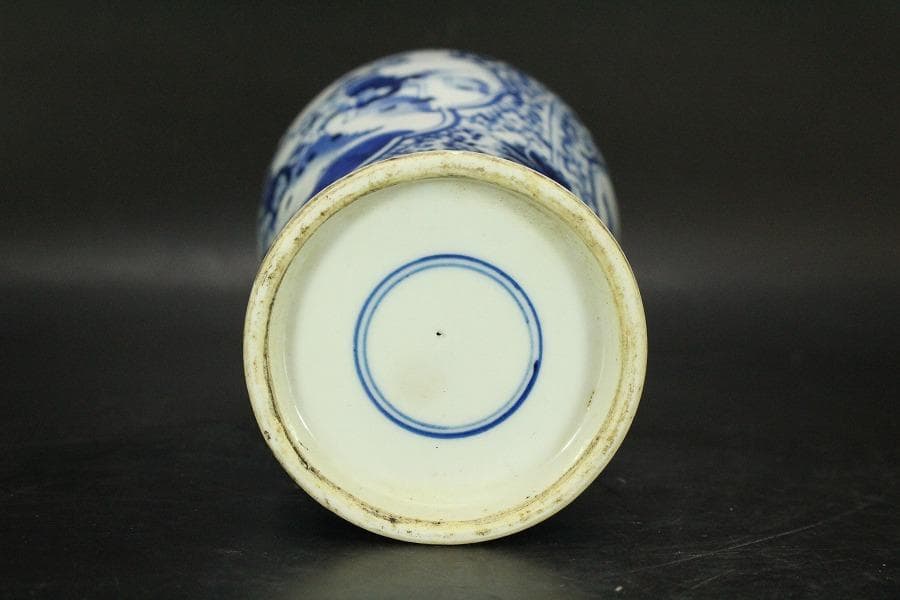 中国美術 青花 纏枝蓮花 武人紋 瓶 高25.5cm(HA374)