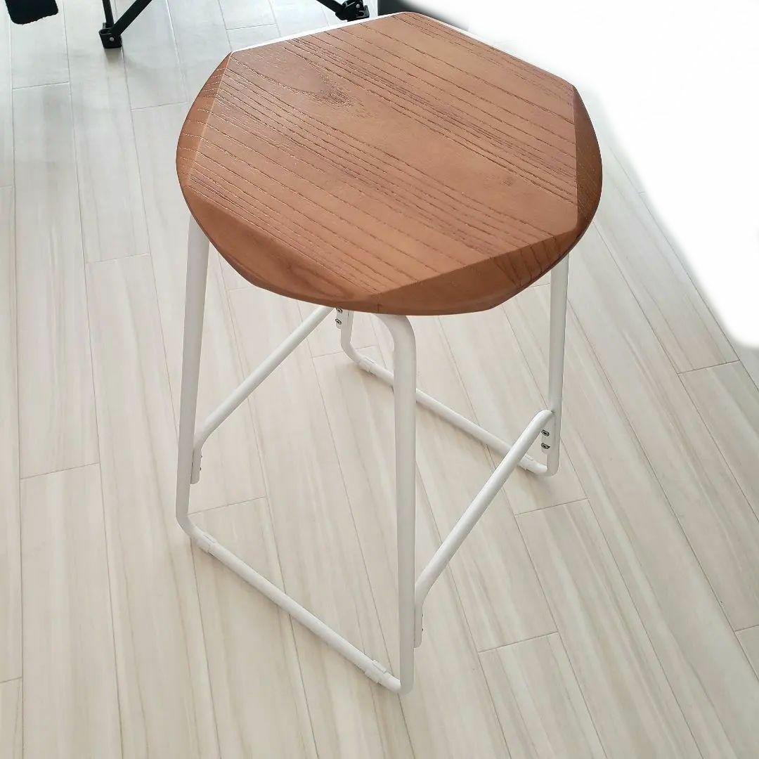 二脚 カウンターチェア ハイチェア 高さ65.5八角形スツール 木製天板 白脚