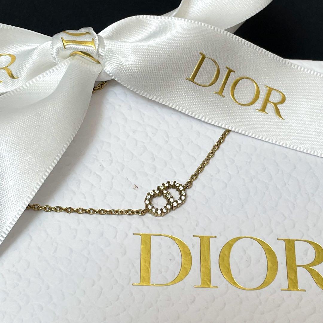 美品 ディオール Dior CDロゴ ブレスレット ゴールド ラインストーン.