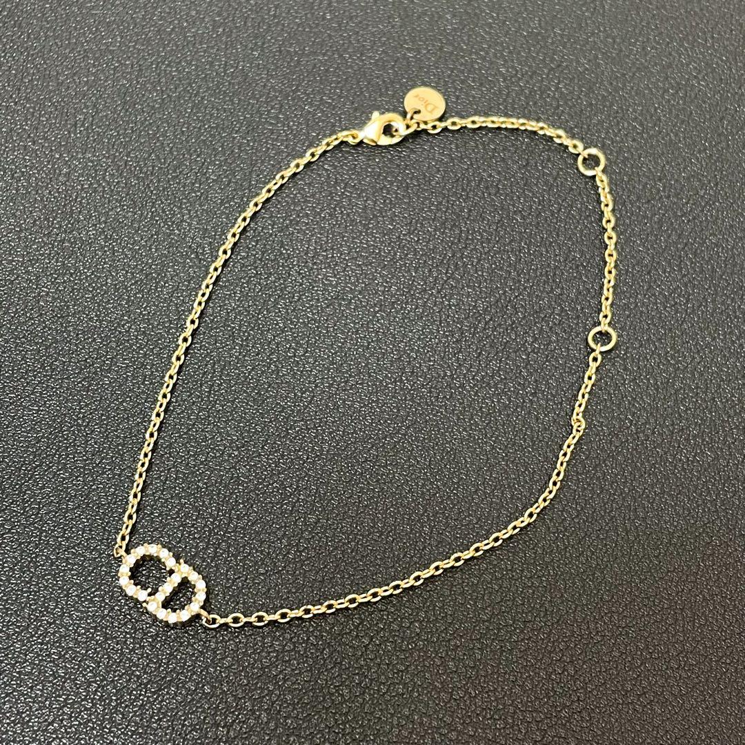 美品 ディオール Dior CDロゴ ブレスレット ゴールド ラインストーン.