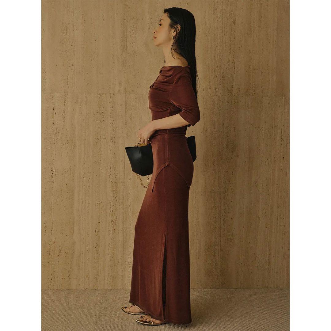 新品　anuans アセテートカットナロースカート　ベロア　アニュアンズ