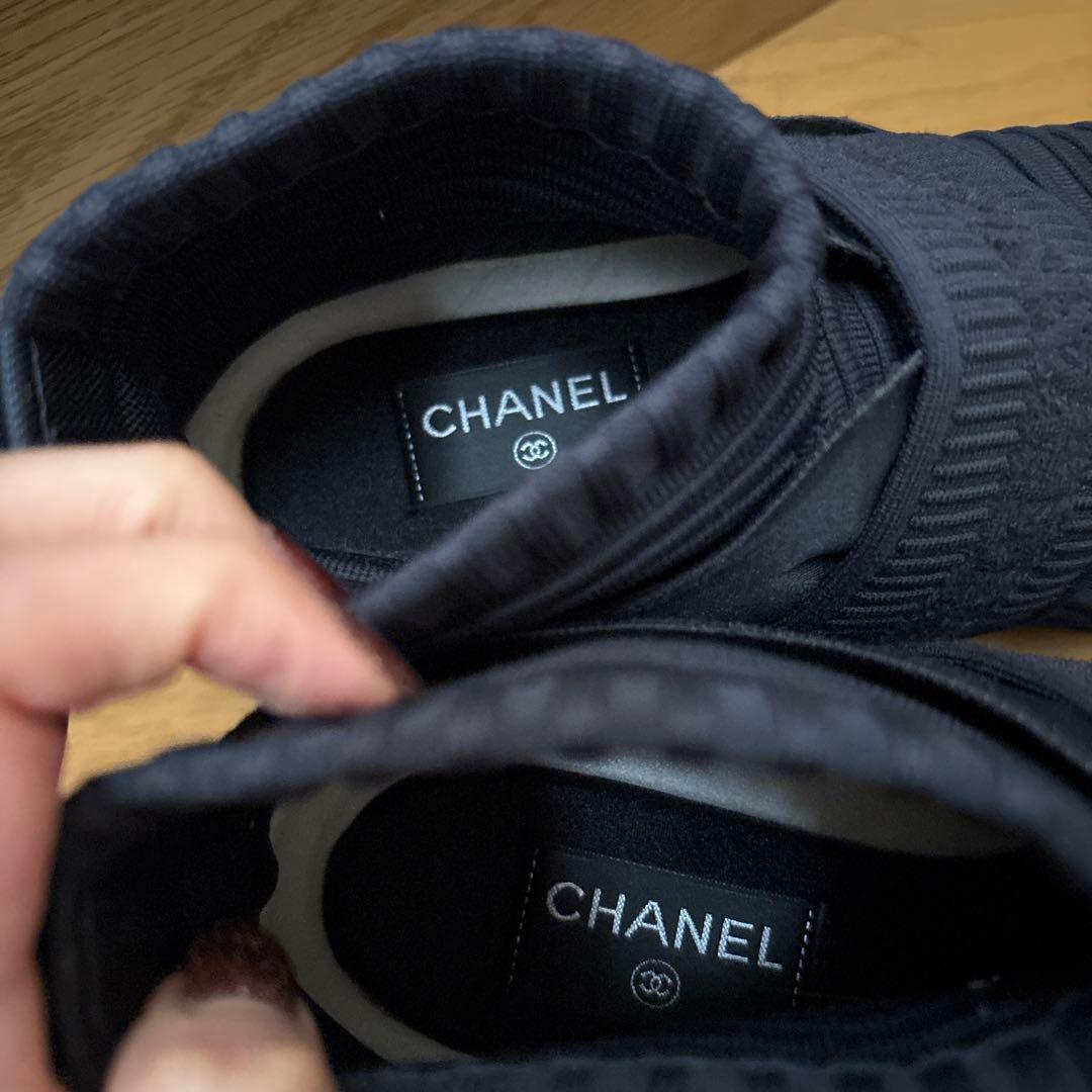 CHANEL ストレッチ ネイビー スニーカー