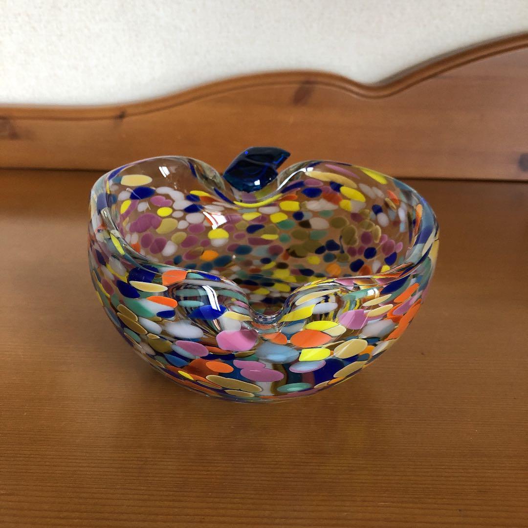 吹きガラス　色吹雪文林檎鉢