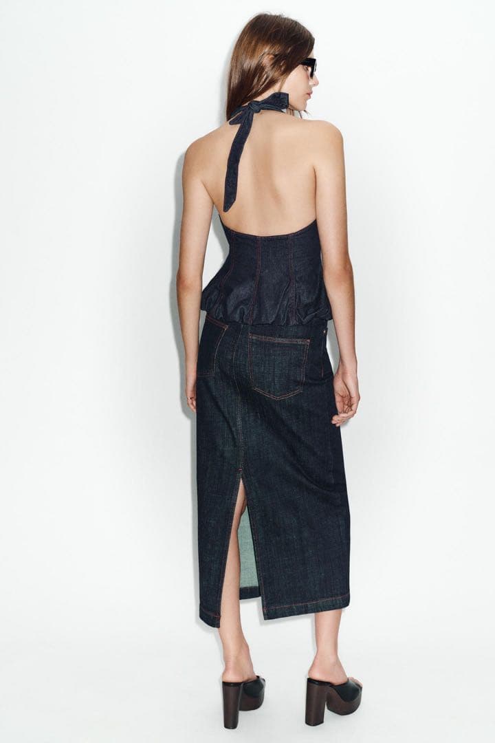 完売品 ZARA Z1975ミディ丈デニムスカート Sサイズ新品タグ付き