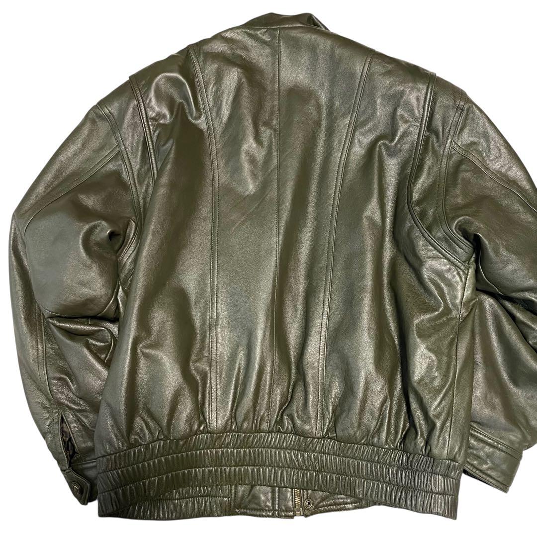 【vintage】スペイン 羊革ラムレザーシングルライダースジャケット カーキL