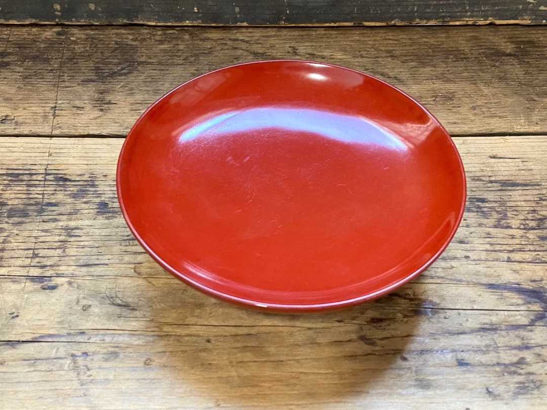 能登蔵出し 輪島塗 朱漆 椿皿 2客セット/ 時代 朱塗 漆器皿 銘々皿 小皿
