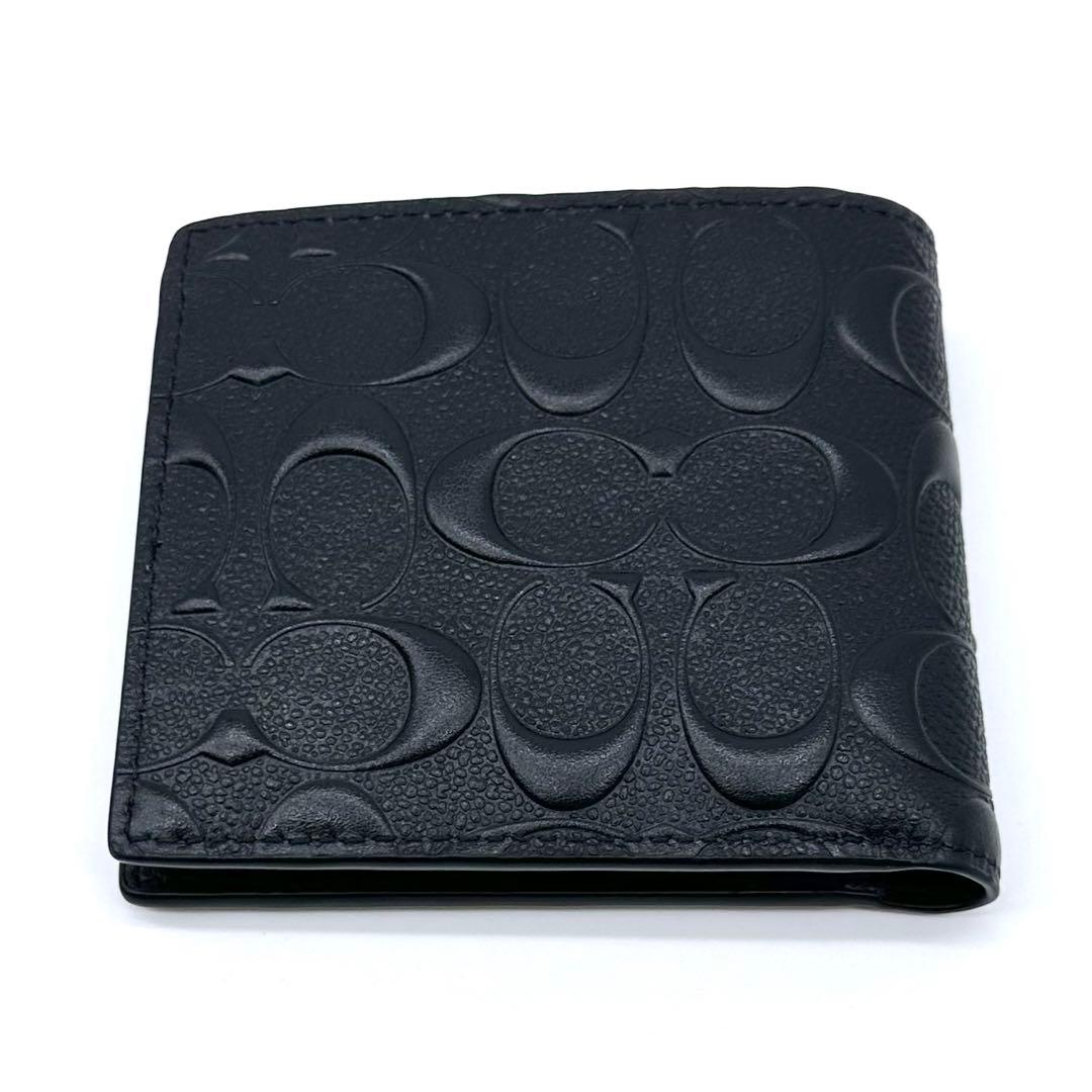 極美品✨COACH コーチ ２つ折り財布 シグネチャー エンボス 本革 ブラック