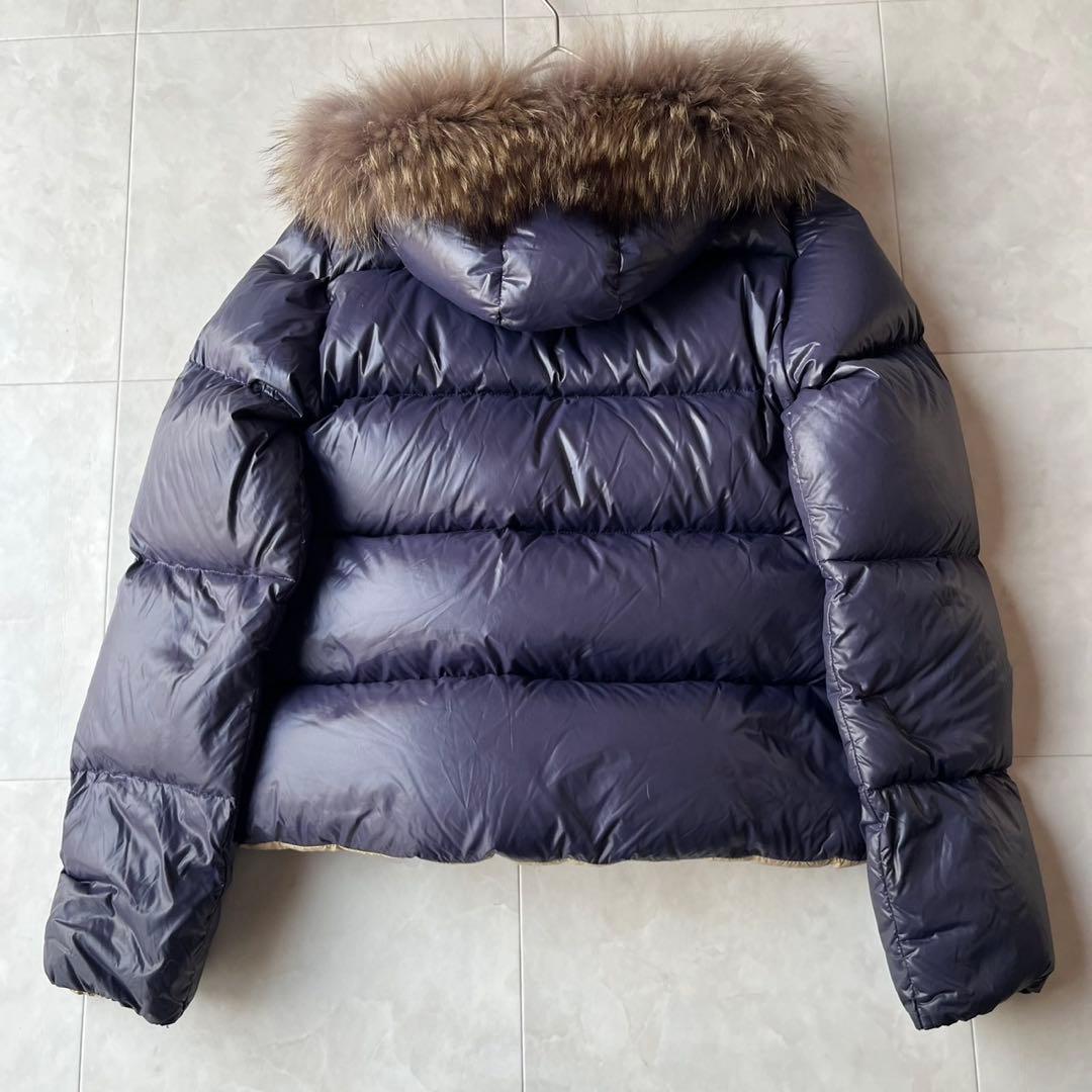 美品 ノンブルアンペール リアルファー ショートダウンジャケット ネイビー F