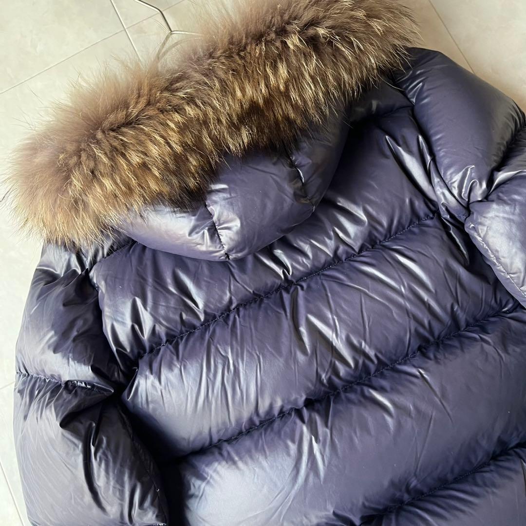 美品 ノンブルアンペール リアルファー ショートダウンジャケット ネイビー F