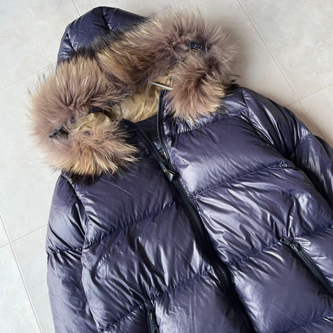 美品 ノンブルアンペール リアルファー ショートダウンジャケット ネイビー F