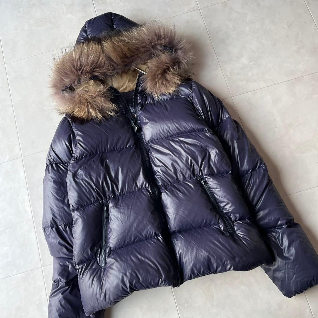 美品 ノンブルアンペール リアルファー ショートダウンジャケット ネイビー F