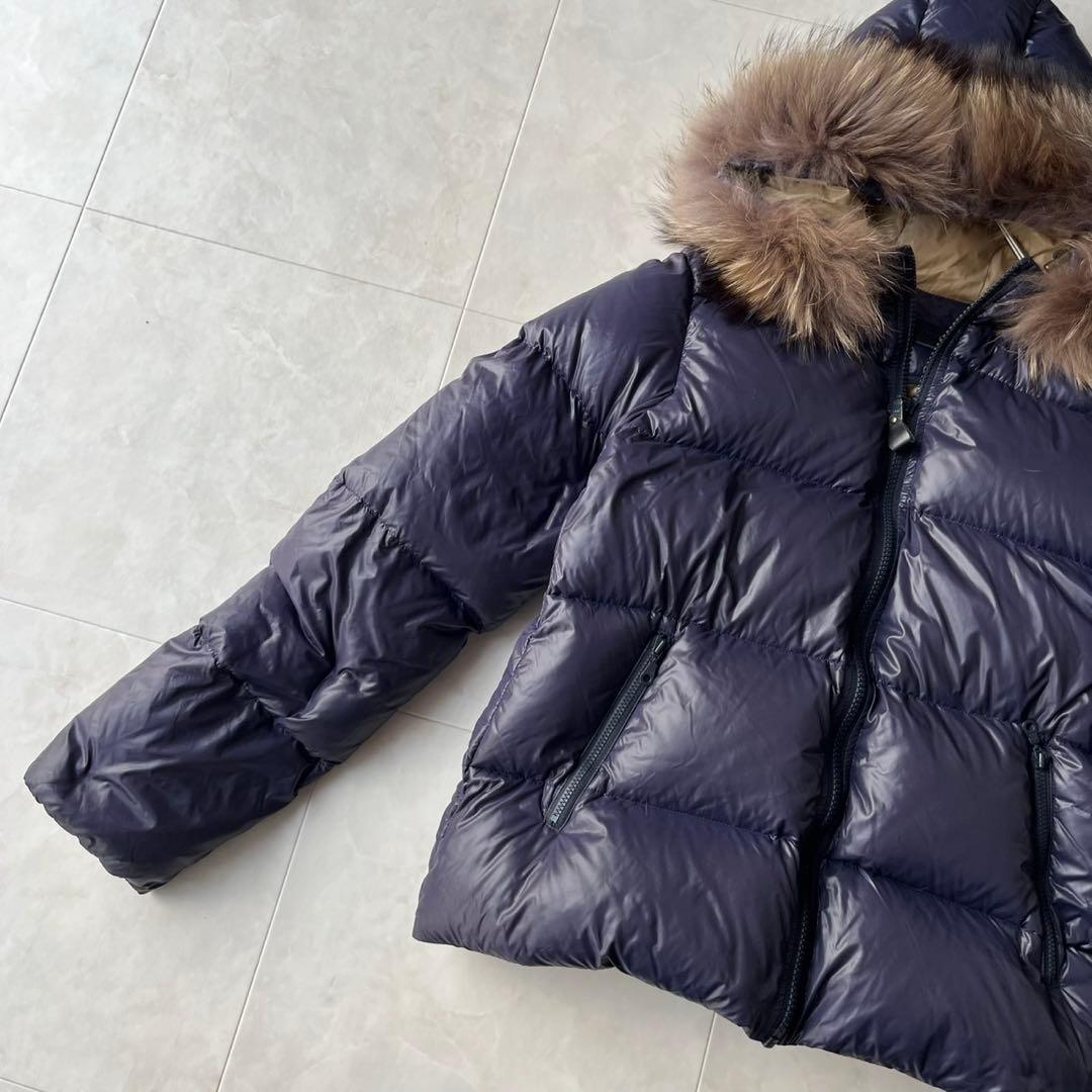 美品 ノンブルアンペール リアルファー ショートダウンジャケット ネイビー F