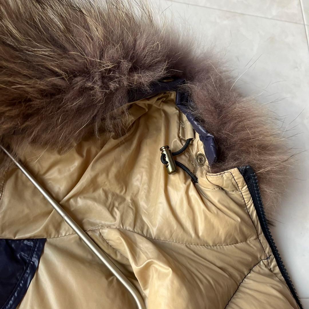 美品 ノンブルアンペール リアルファー ショートダウンジャケット ネイビー F