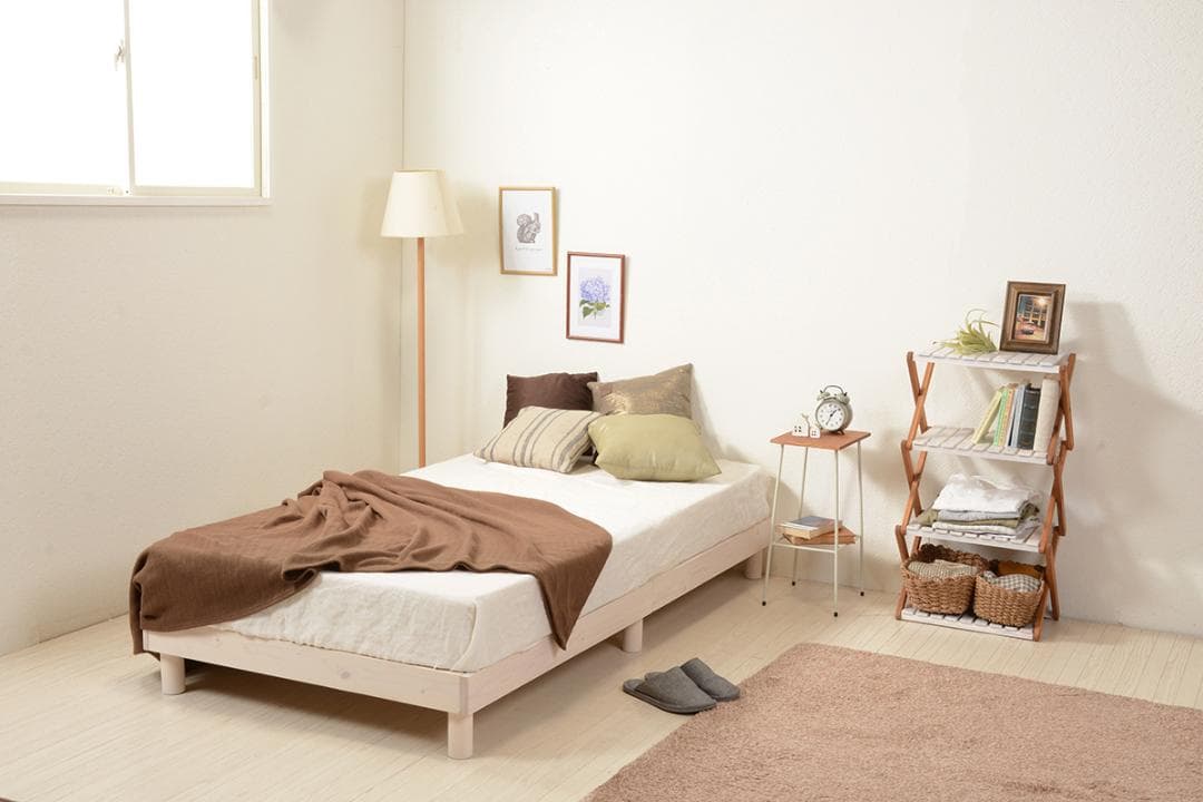 【シングル　ホワイト】温かみのあるナチュラル木目ヘッドレスベッド【マットレス無】