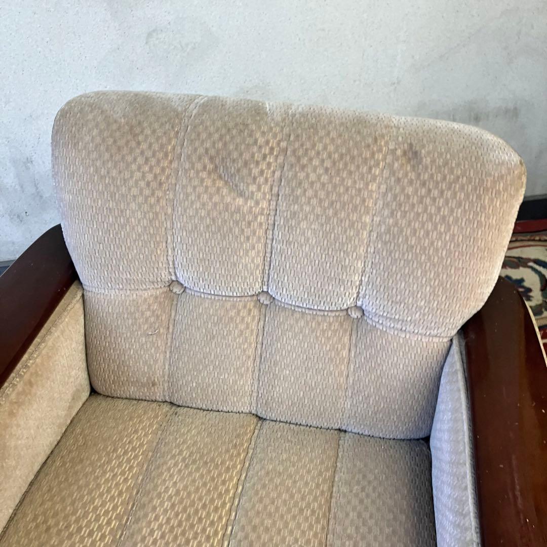 ① 昭和レトロ 馬場家具 木製フレーム アームチェア 1人掛けベロアソファー