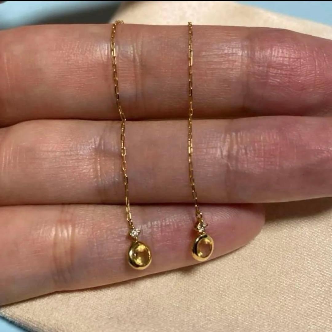 4°C ダイヤ　シトリン　k18ピアス✨✨