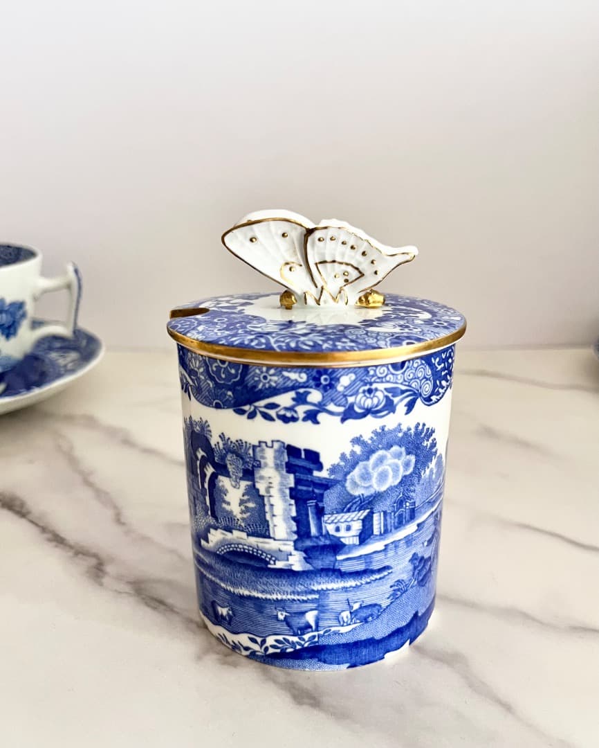 spode スポード ブルーイタリアン ボーンチャイナ バタフライジャムポット