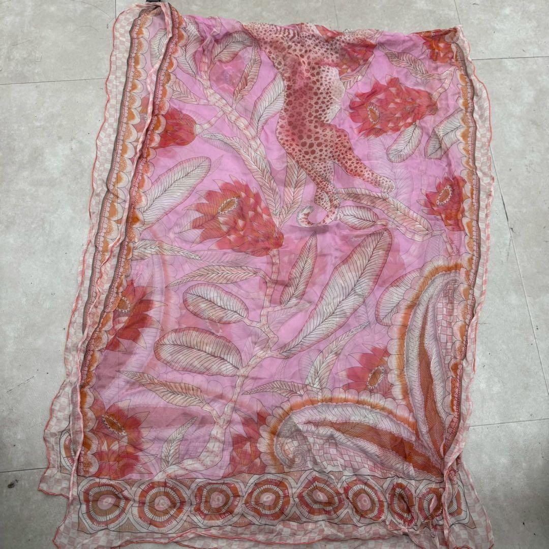 HERMES シルクモスリン ストール ジャングル・ラブ ピンク 60×170