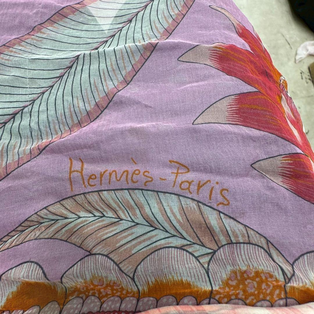 HERMES シルクモスリン ストール ジャングル・ラブ ピンク 60×170