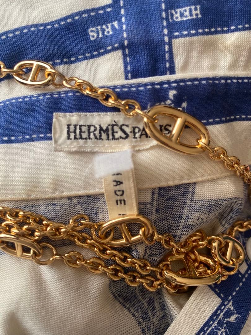 HERMÈS エルメス人気のリボン柄ボルデュックシャツ ブルーホワイト/ブルー