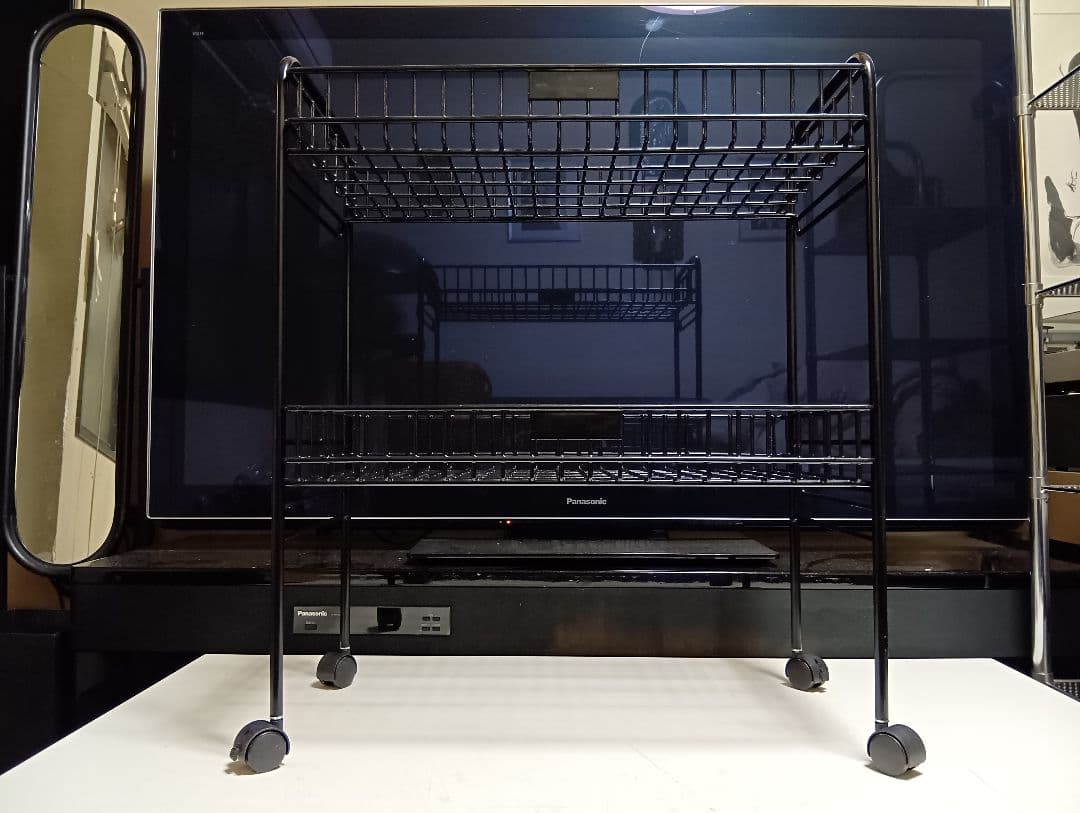 レア　1980's　ポストモダン　ブラック　ワイヤー　ワゴン　ラック　業務什器