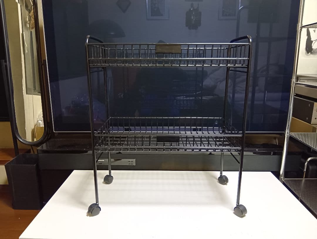 レア　1980's　ポストモダン　ブラック　ワイヤー　ワゴン　ラック　業務什器